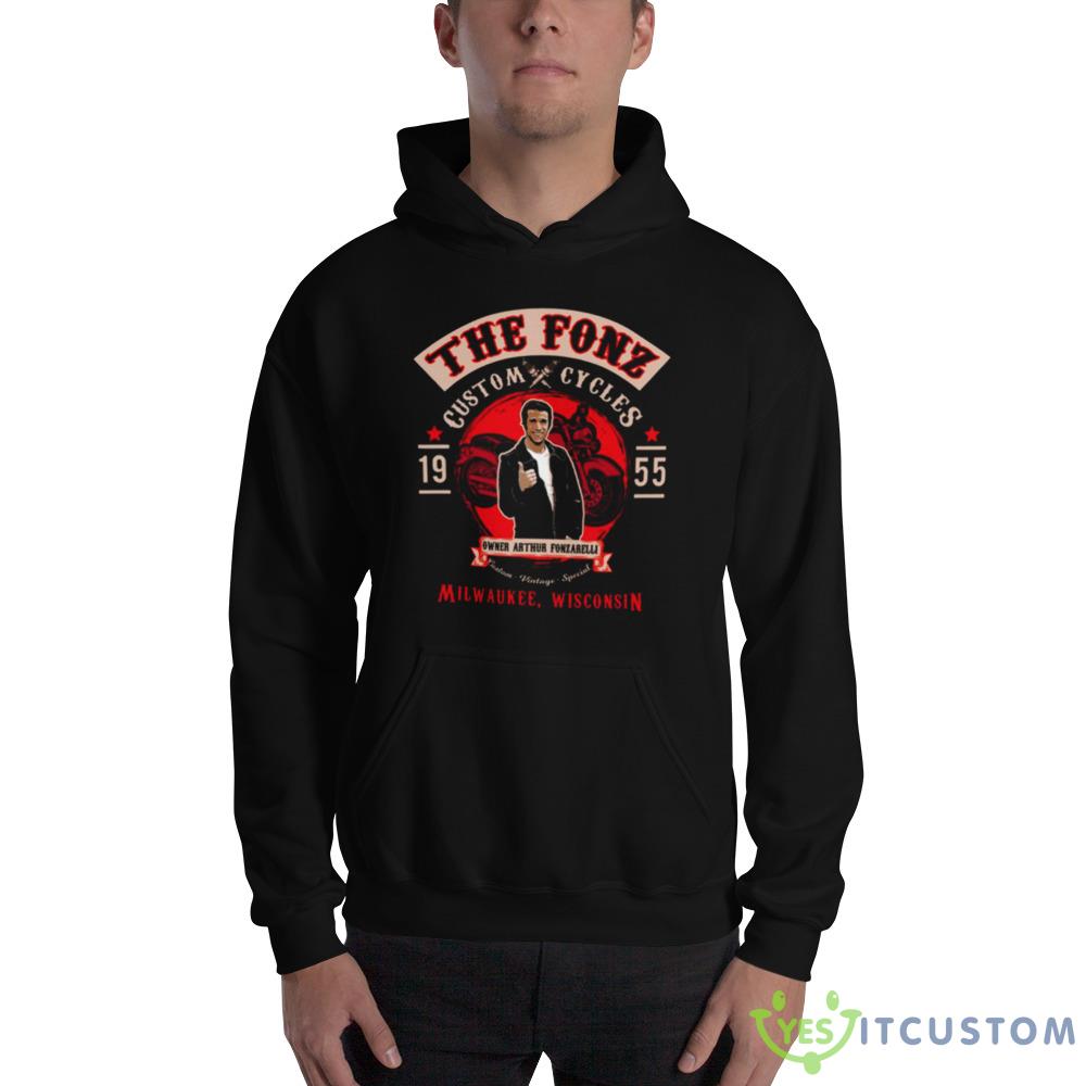 Fonzy Custom Cycle Shop shirt 2 Fonzy Custom Cycle Shop shirt - 18500 Unisex Heavy Blend Hooded Sweatshirt