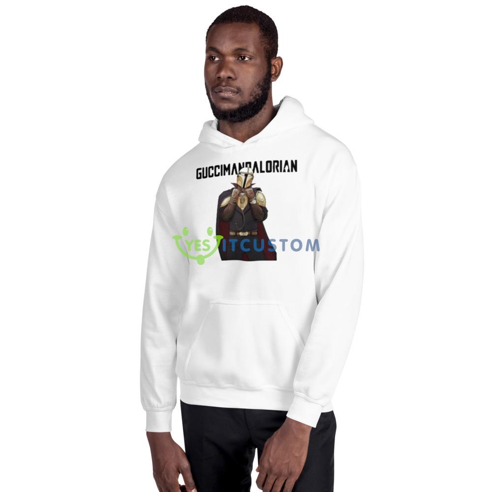 Guccimandalorian White T Shirt Mockup 2 Guccimandalorian White T Shirt Mockup - 18500 Unisex Heavy Blend Hooded Sweatshirt