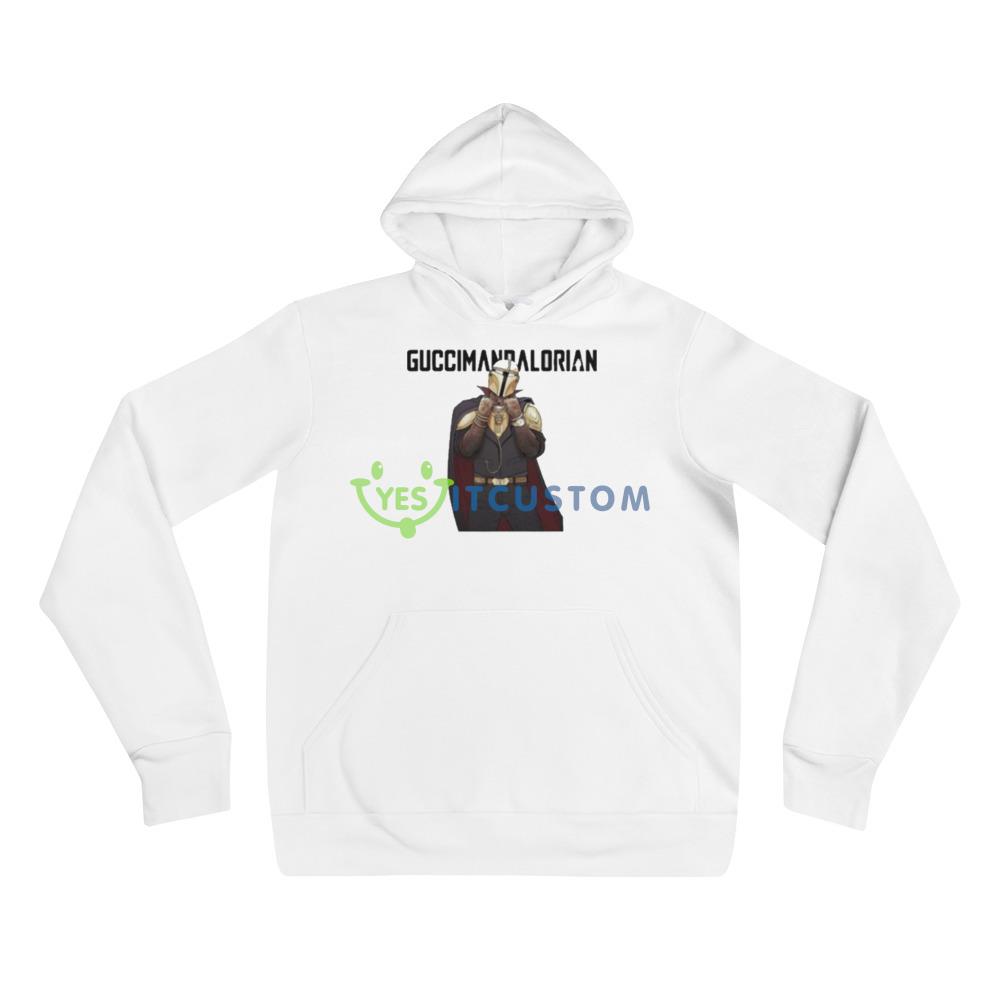 Guccimandalorian White T Shirt Mockup 3 Guccimandalorian White T Shirt Mockup - 3719 Unisex Fleece Pullover Hoodie