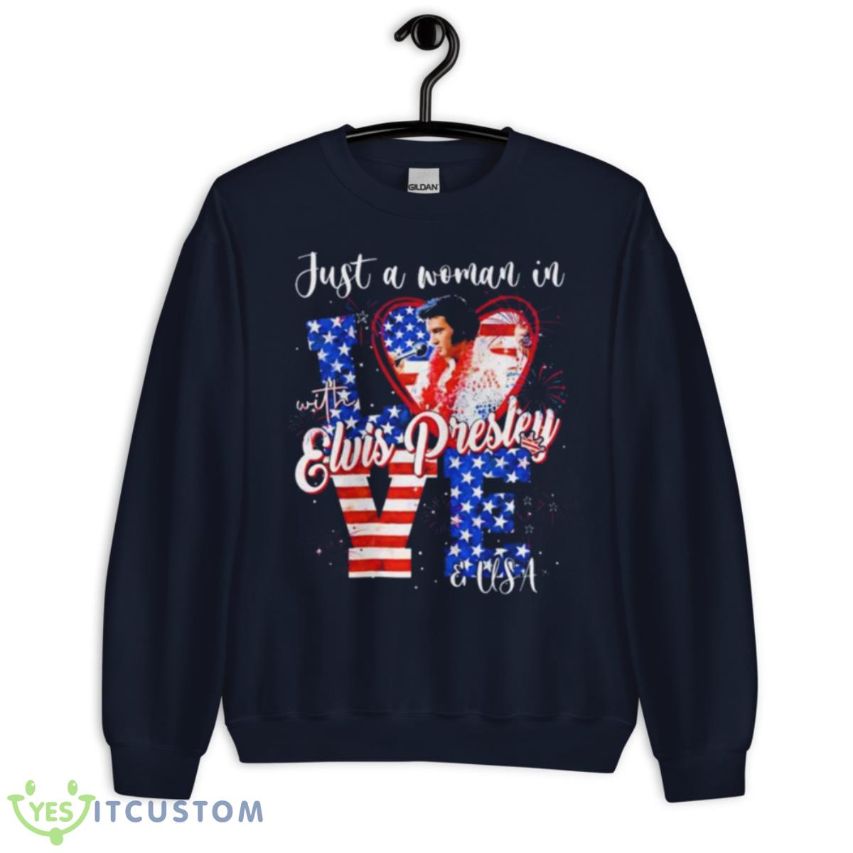 Just A Woman In Love With Elvis Presley And USA Shirt 2 Just A Woman In Love With Elvis Presley And USA Shirt - Unisex Crewneck Sweatshirt-1