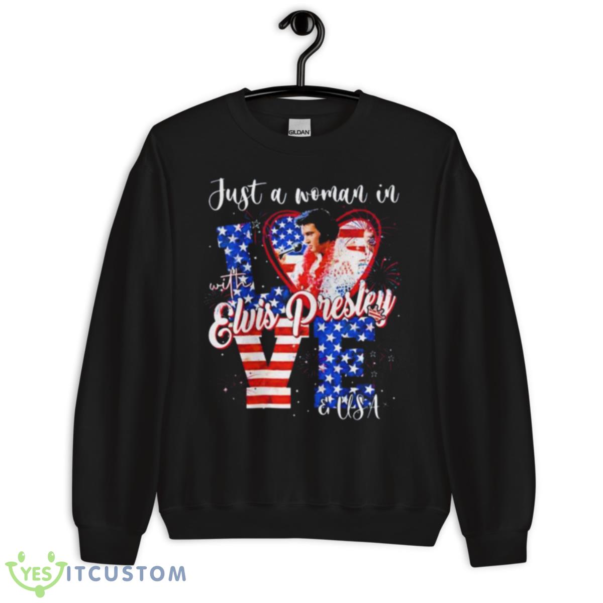 Just A Woman In Love With Elvis Presley And USA Shirt 13 Just A Woman In Love With Elvis Presley And USA Shirt - Unisex Crewneck Sweatshirt