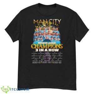 Man City Premier League Champions 3 In A Row 2020 2023 Signatures Shirt - G500 Men’s Classic T-Shirt