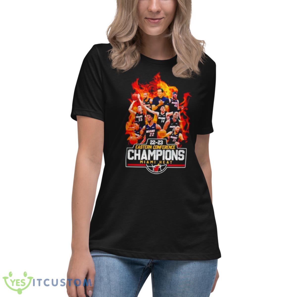 Miami Heat Fire 22 23 Eastern Conference Champions Shirt 6 Miami Heat Fire 22 23 Eastern Conference Champions Shirt - Women's Relaxed Short Sleeve Jersey Tee