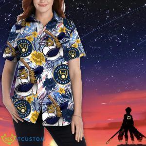 Milwaukee Brewers Personalized Name Tropical Floral Men Women Hawaiian Shirt And Shorts For MLB Fans Product Photo 2