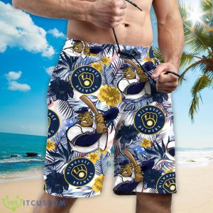 Milwaukee Brewers Personalized Name Tropical Floral Men Women Hawaiian Shirt And Shorts For MLB Fans Product Photo 3