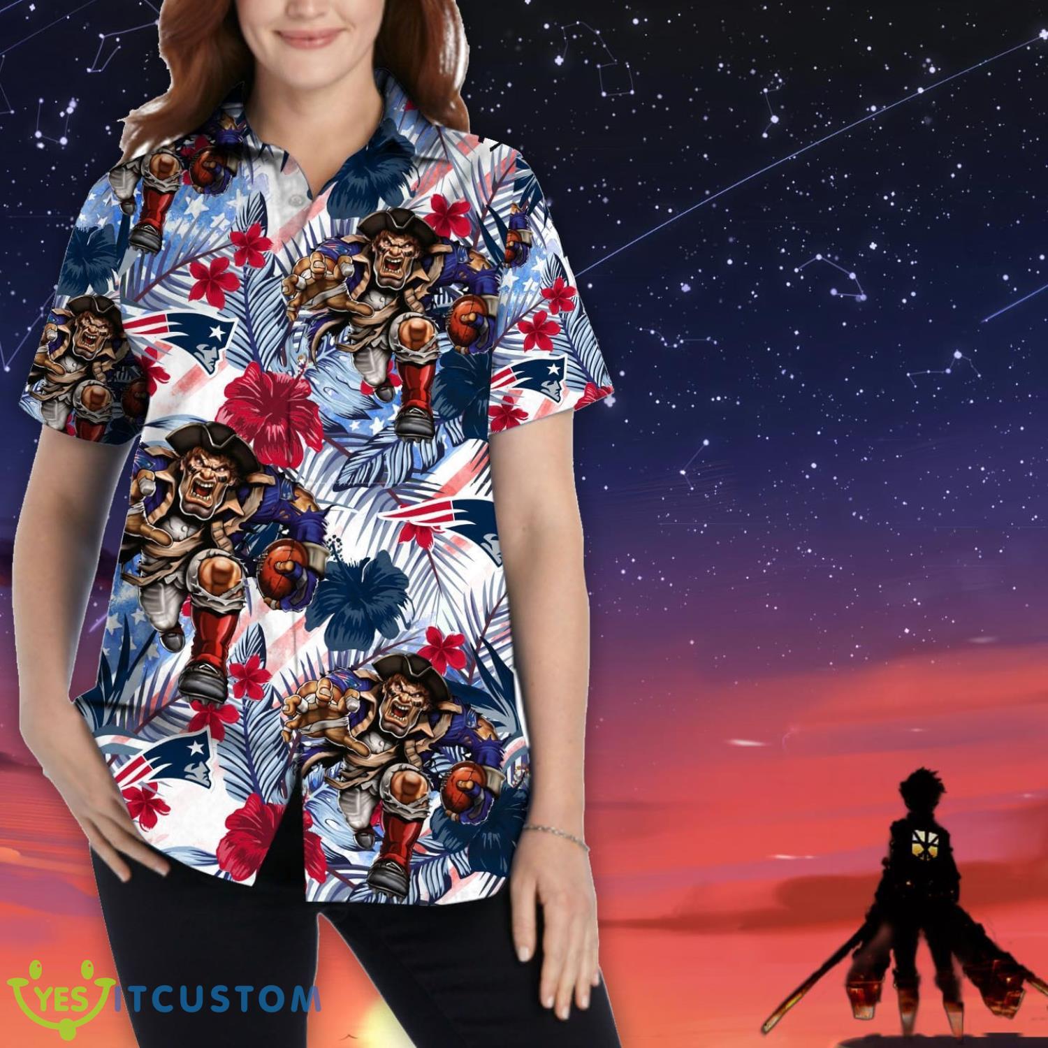 New England Patriots Personalized Name Tropical Floral Men Women Hawaiian Shirt And Shorts For NFL Football Fans 2 New England Patriots Personalized Name Tropical Floral Men Women Hawaiian Shirt And Shorts For NFL Football Fans Product Photo 2