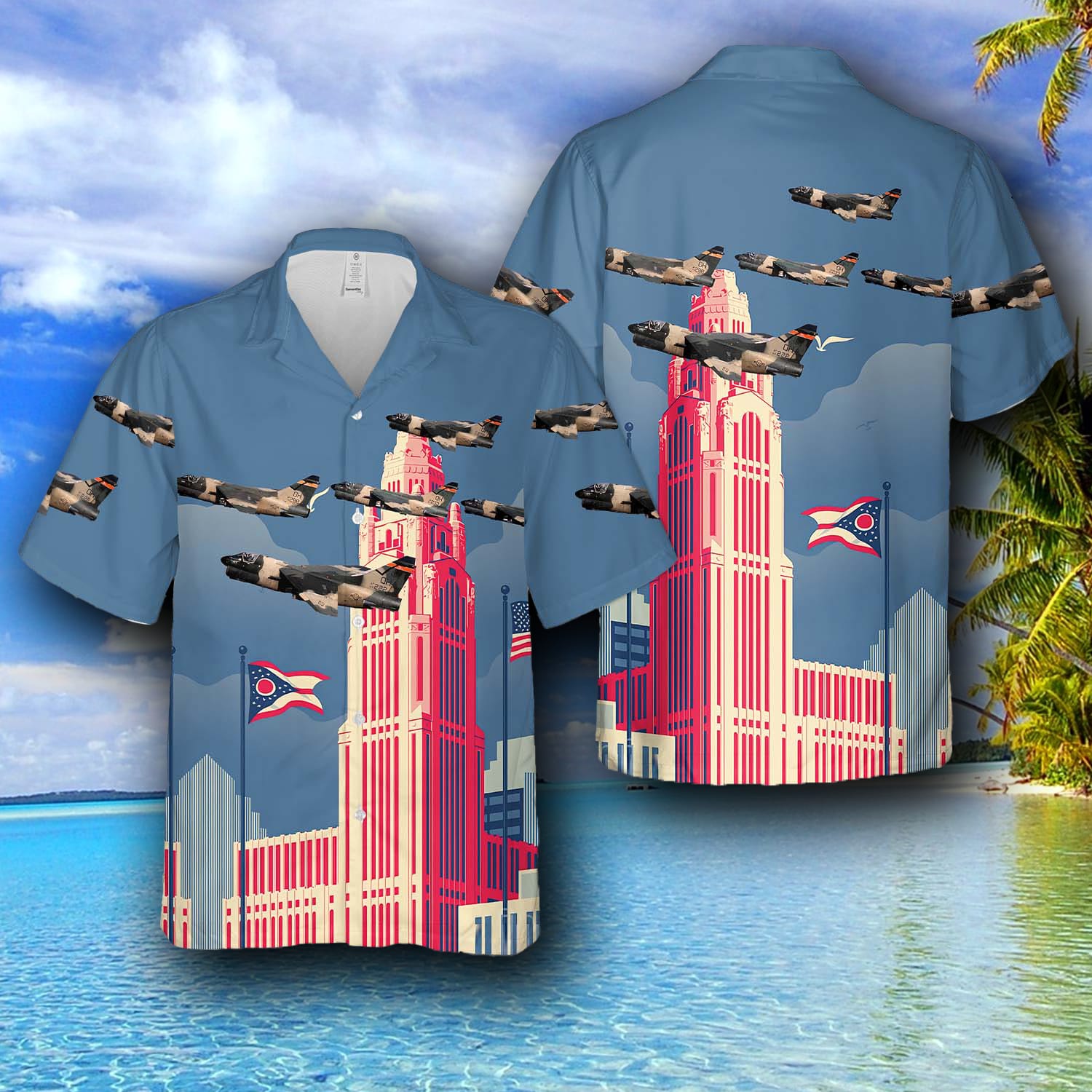 Ohio Air National Guard 162d Tactical Fighter Squadron, 178th Tactical Fighter Group LTV A-7D Corsair II US Air Force Hawaiian Shirt 2 Ohio Air National Guard 162d Tactical Fighter Squadron, 178th Tactical Fighter Group LTV A-7D Corsair II US Air Force Hawaiian Shirt - 190623-115644