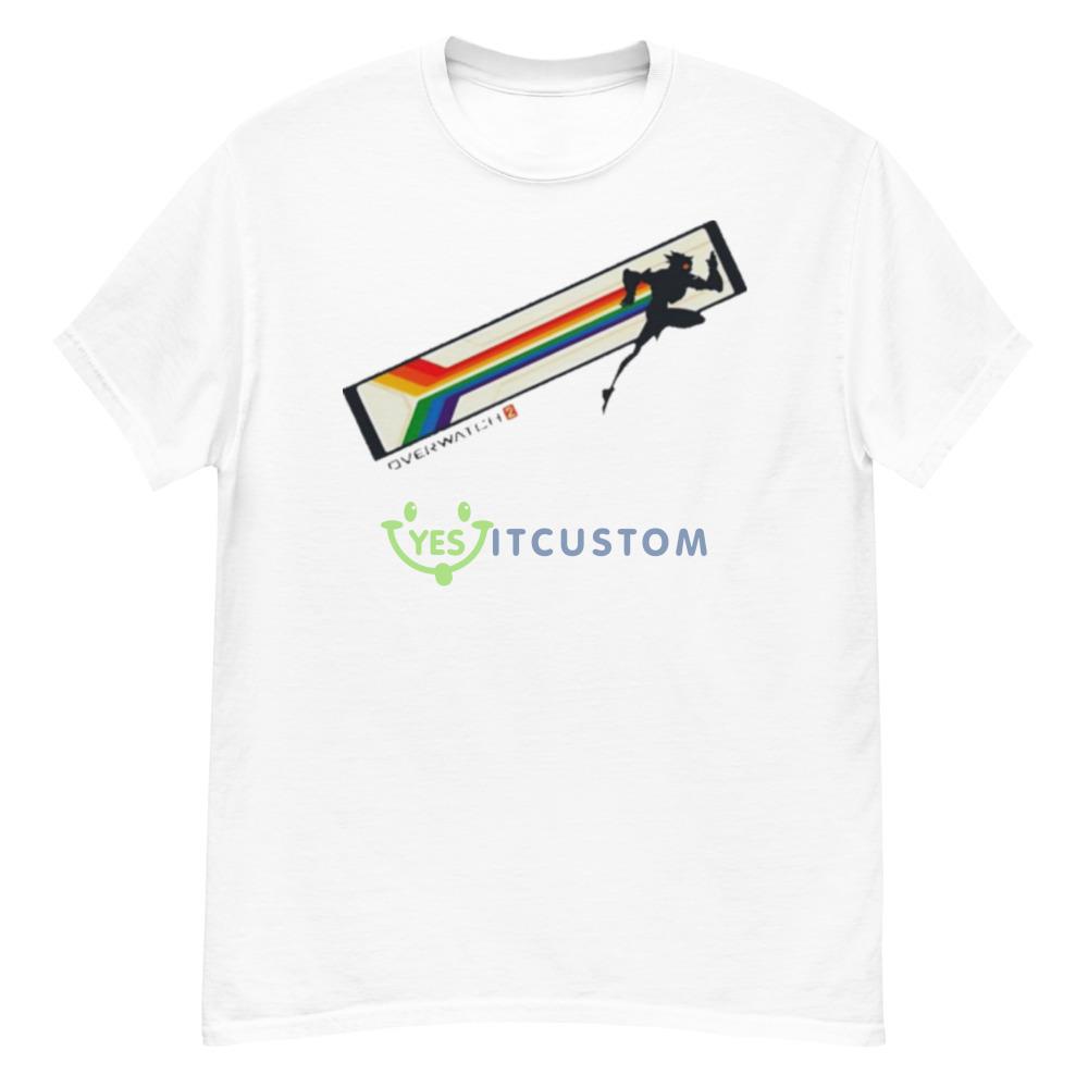 Overwatch 2 Tracer Pride White T Shirt Mockup 6 Overwatch 2 Tracer Pride White T Shirt Mockup - Men’s Classic Tee Gildan 5000