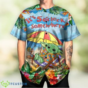 Star Wars Baby Yoda In The Beach It’s 5 O’clock Somewhere Print Baseball Jersey Shirt For Men And Women Product Photo 2