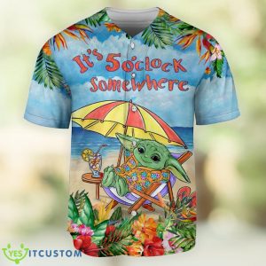 Star Wars Baby Yoda In The Beach It’s 5 O’clock Somewhere Print Baseball Jersey Shirt For Men And Women Product Photo 1