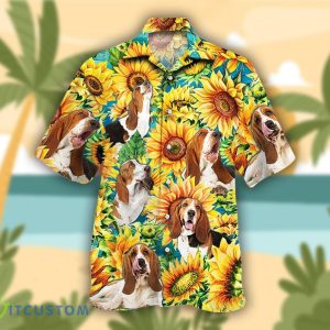 Basset Hound Dog Lovers Sunflower Watercolor 3D Hawaiian Shirt Aloha Beach Gift For Men And Women - Basset Hound Dog Lovers Sunflower Watercolor Hawaiian Shirt, Funny Sunflower Dog Summer Beach Hawaiian Shirt, Suflower Hawaiian Shirt_2