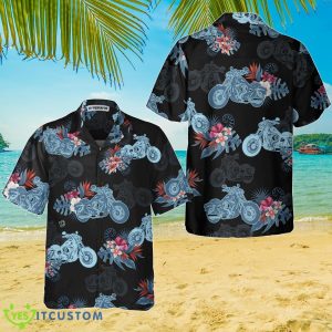 Biker Blue Tropical Flower Pattern Motorcycle Hawaiian Shirt Best Gift For Men And Women Product Photo 1