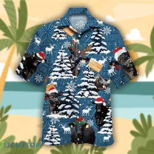 Black Angus Cattle Lovers Blue Tribal Christmas 3D Hawaiian Shirt Aloha Beach Gift For Men And Women - Black Angus Cattle Lovers Blue Tribal Christmas Hawaiian Shirt, Merry Christmas Angus Cattle Hawaiian Shirt, Christmas Farm Animals Shirt_2