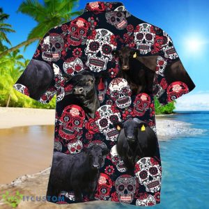 Black Angus Cattle Lovers Sugar Skull Floral Hawaiian Shirt For Men And Women Product Photo 2