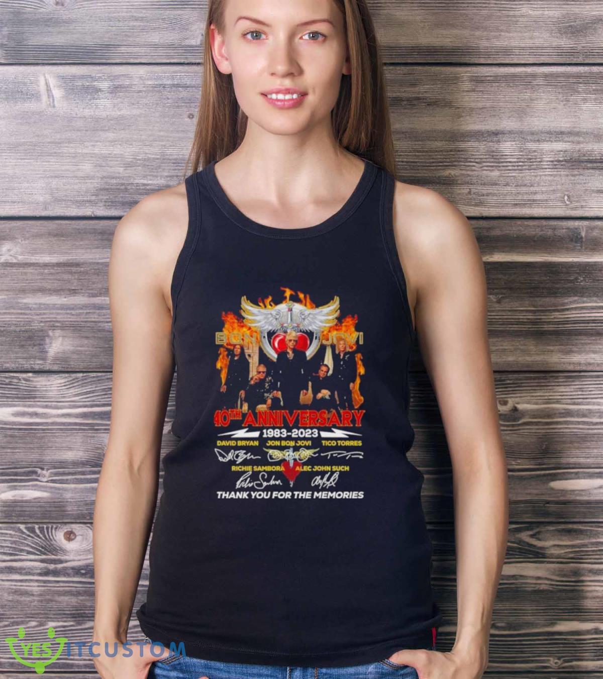 Bon Jovi 40th Anniversary 1983 – 2023 Signature Character Thank You For The Memories Shirt, Hoodie, Sweatshirt 3 Bon Jovi 40th Anniversary 1983 – 2023 Signature Character Thank You For The Memories Shirt, Hoodie, Sweatshirt - Ladies Tank Top