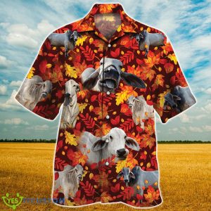 Brahman Cattle Autumn Leaves Hawaiian Shirt Aloha Shirt For Men Women Product Photo 1