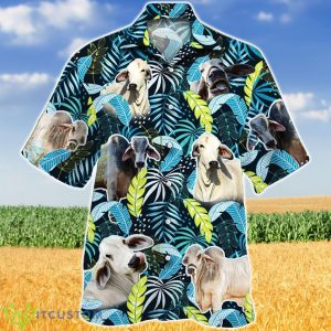 Brahman Cattle Jungle Leaves Hawaiian Shirt Aloha Shirt For Men Women Product Photo 1
