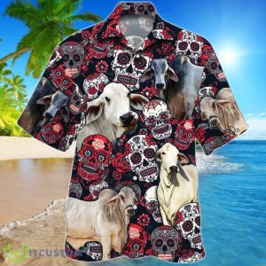 Brahman Cattle Lovers Sugar Skull Floral Hawaiian Shirt For Men And Women Product Photo 1