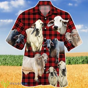 Brahman Cattle Red Tartan Pattern Hawaiian Shirt Aloha Shirt For Men Women Product Photo 1
