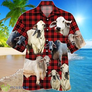 Brahman Cattle Red Tartan Pattern Hawaiian Shirt For Men And Women Product Photo 1