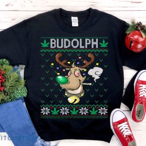 Budolph Weed Smoking Rudolph Ugly Christmas Sweatshirt Men And Women Gift Christmas - Budolph Weed Smoking Rudolph Ugly Christmas Sweatshirt, Funny Cannabis Shirt, Marijuana Lover Gift, Pot Head Clothes, Stoner Culture_1