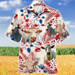 Charolais Cattle Australian Flag With Flowers Hawaiian Shirt Aloha Shirt For Men Women Product Photo 1