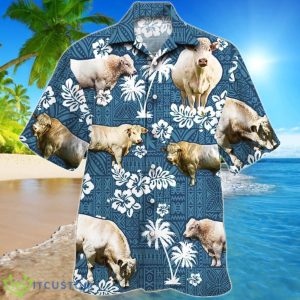Charolais Cattle Blue Tribal Hawaiian Shirt For Men And Women Product Photo 1