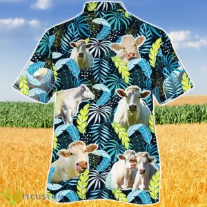 Charolais Cattle Jungle Leaves Hawaiian Shirt Aloha Shirt For Men Women Product Photo 2
