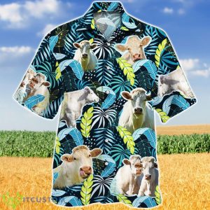 Charolais Cattle Jungle Leaves Hawaiian Shirt Aloha Shirt For Men Women Product Photo 1
