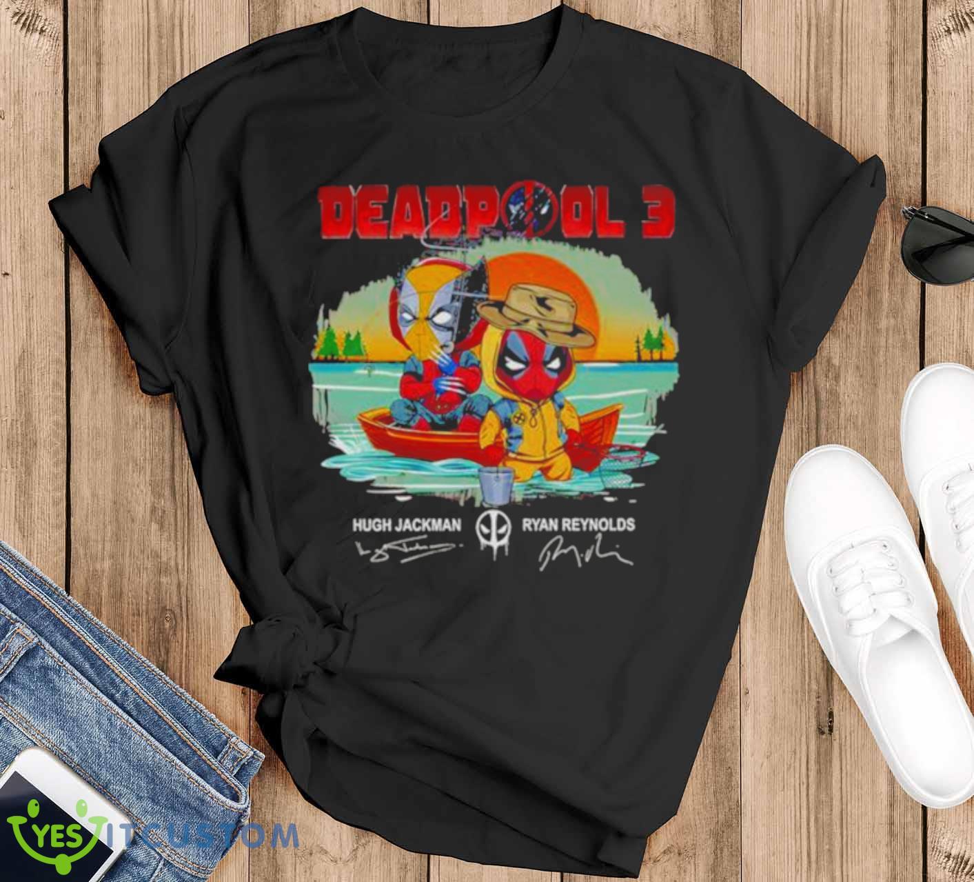 Chibi Deadpool 3 Signatures shirt 12 Chibi Deadpool 3 Signatures shirt - Black T-Shirt