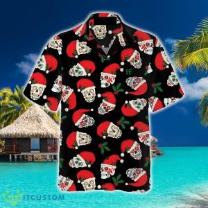 Christmas Sugar Skull Seamless Pattern Hawaiian Shirt Summer Beach Gift For Men And Women - Christmas Sugar Skull Seamless Pattern Hawaiian Shirt, Funny Santa Claus Shirt, Best Gift For Christmas_3