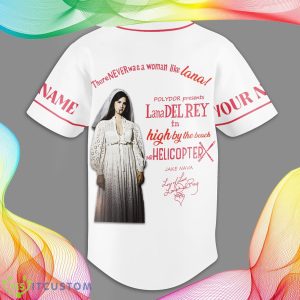 Custom Number And Name Lana Del Rey In High By The Beach With Mr Helicopter White Design Baseball Jersey Shirt - Lana Del Rey In High By The Beach With Mr Helicopter White Design Personalized Baseball Jersey_3