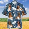 Dachshund In Tropical Plants Pattern Blue And White Hawaiian Shirt Aloha Shirt Best Gift For Men Women Product Photo 1