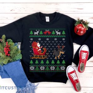 Dachshund Pulling Santa's Sleigh Funny Wiener Dog Themed Ugly Christmas Sweatshirt - Dachshund Pulling Santa's Sleigh Funny Wiener Dog Themed Ugly Christmas Sweatshirt French Dachshund Lover Gift Dachshund Owner Shirt_1