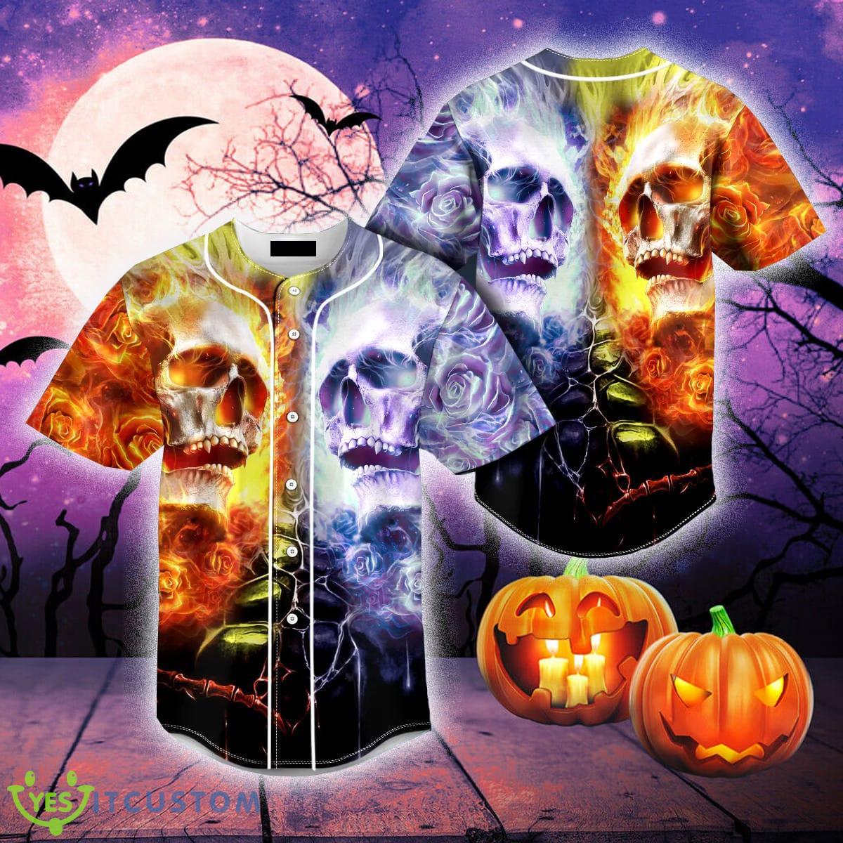 Enemy Fire Skull Baseball Jersey For Men And Women Gift Halloween - Enemy Fire Skull Baseball Jersey_1