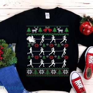 Female Runners Pulling Santa Sleigh Funny Running Ugly Christmas Sweatshirt - Female Runners Pulling Santa Sleigh Funny Running Ugly Christmas Sweatshirt Women Track & Field 5k Marathon Run Shirt Running Mom Girl_1