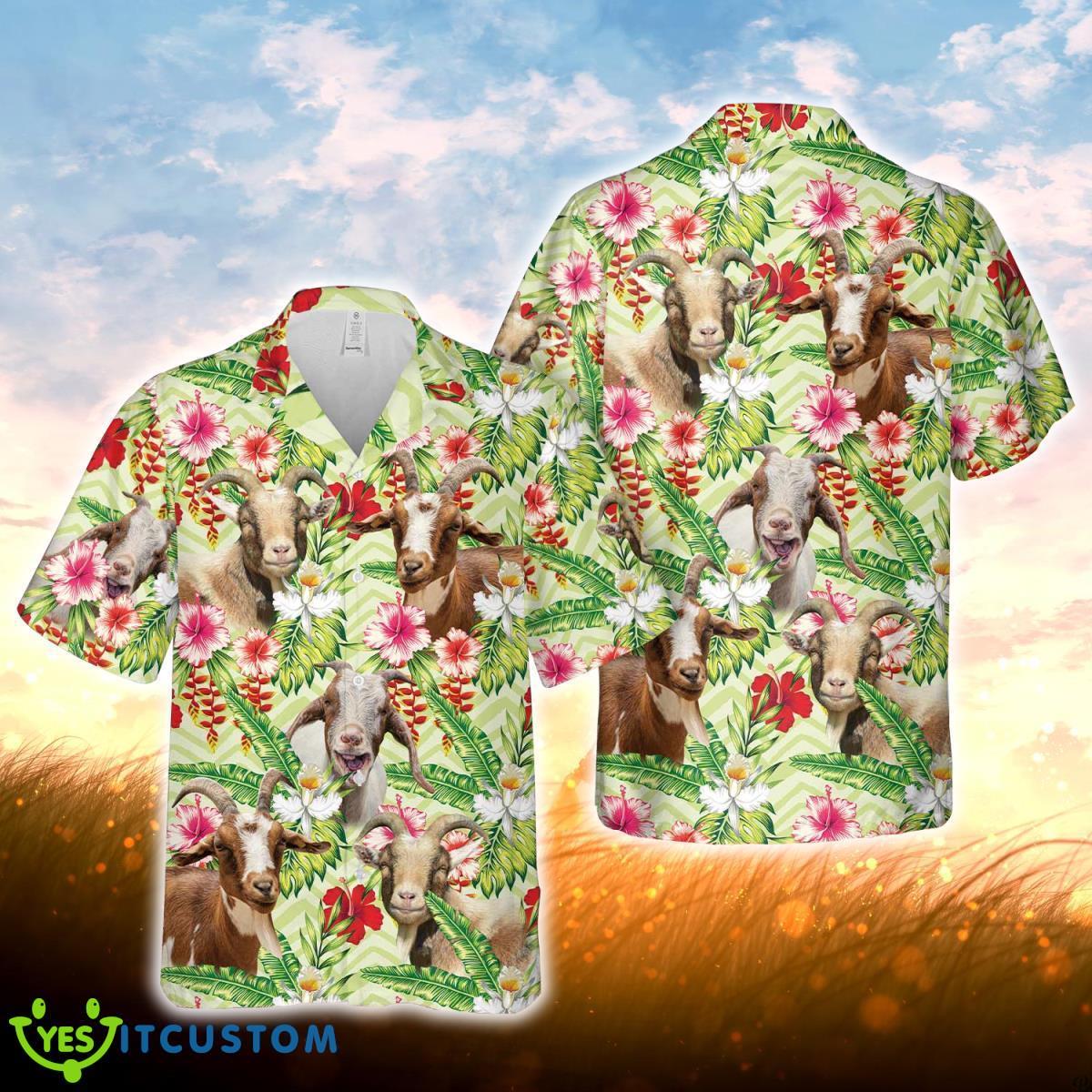 Goat Hibicus Floral 3D Hawaiian Shirt For Men Women Product Photo 1