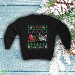 Great White Shark Pulling Santa's Sleigh Funny Shark Themed Ugly Christmas Sweatshirt - Great White Shark Pulling Santa's Sleigh Funny Shark Themed Ugly Christmas Sweatshirt Shark Lover Gift Christmas Shark Shirt_2