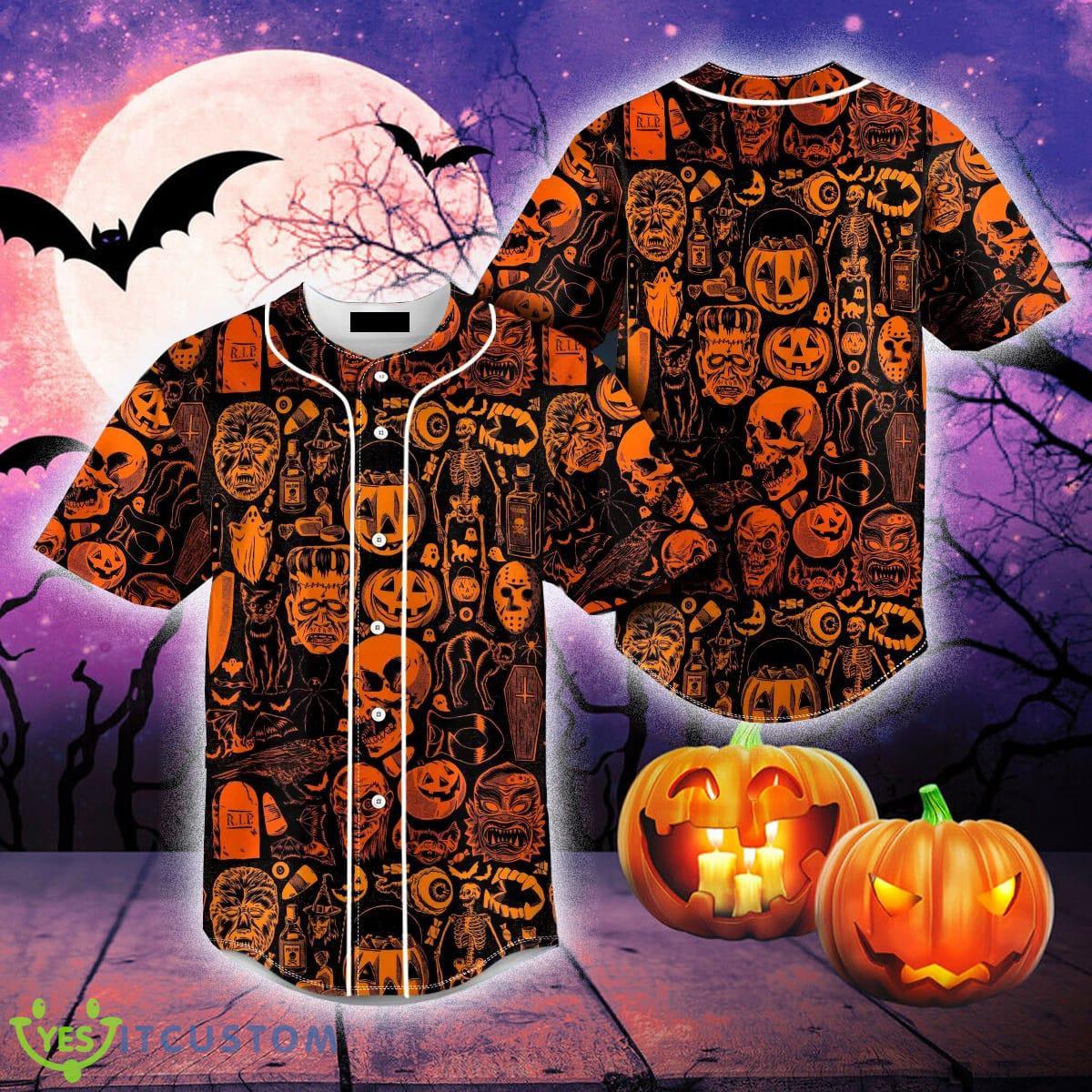 Happy Halloween Pattern Pumpkin Skull Baseball Jersey For Men And Women Gift Halloween - Happy Halloween Pattern Pumpkin Skull Baseball Jersey_1