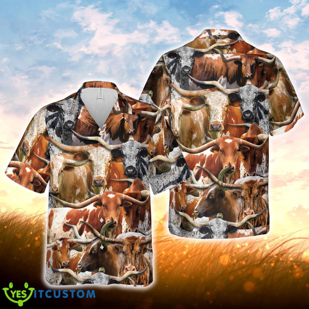 Herd Of Texas Longhorn All Over Printed 3D Hawaiian Shirt For Men Women Product Photo 1