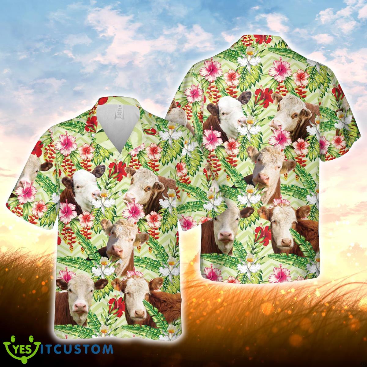 Hereford Hibicus Floral 3D Hawaiian Shirt For Men Women Product Photo 1