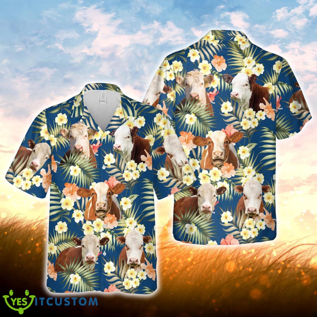 Hereford Summer Blue Floral 3D Hawaiian Shirt For Men Women Product Photo 1