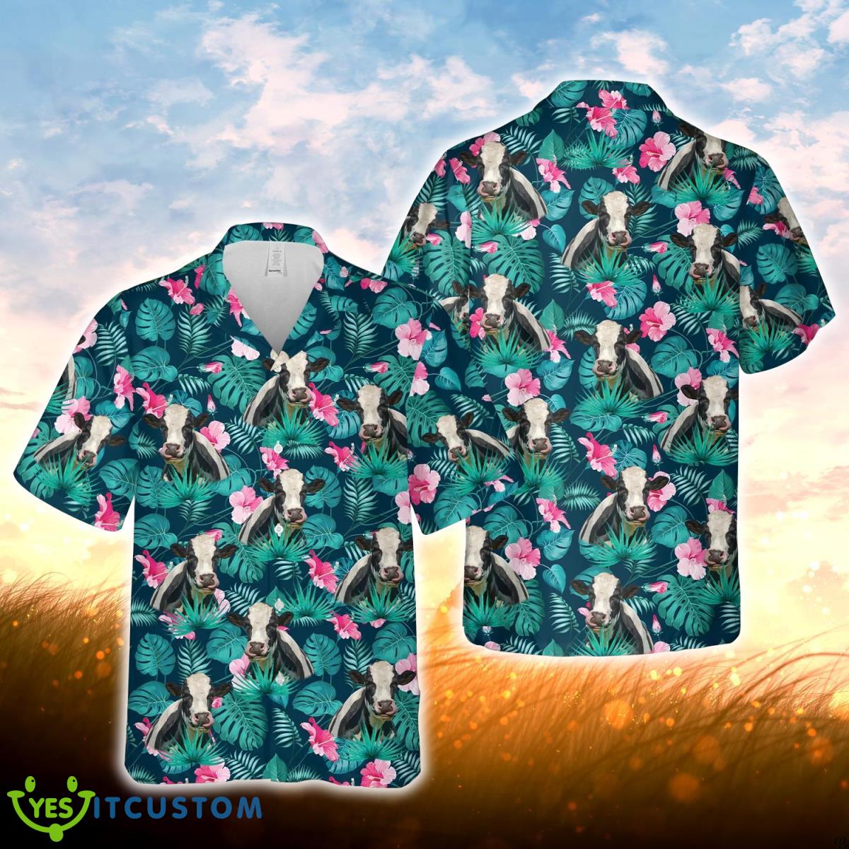 Holstein Blue Floral Summer 3D Hawaiian Shirt For Men Women Product Photo 1