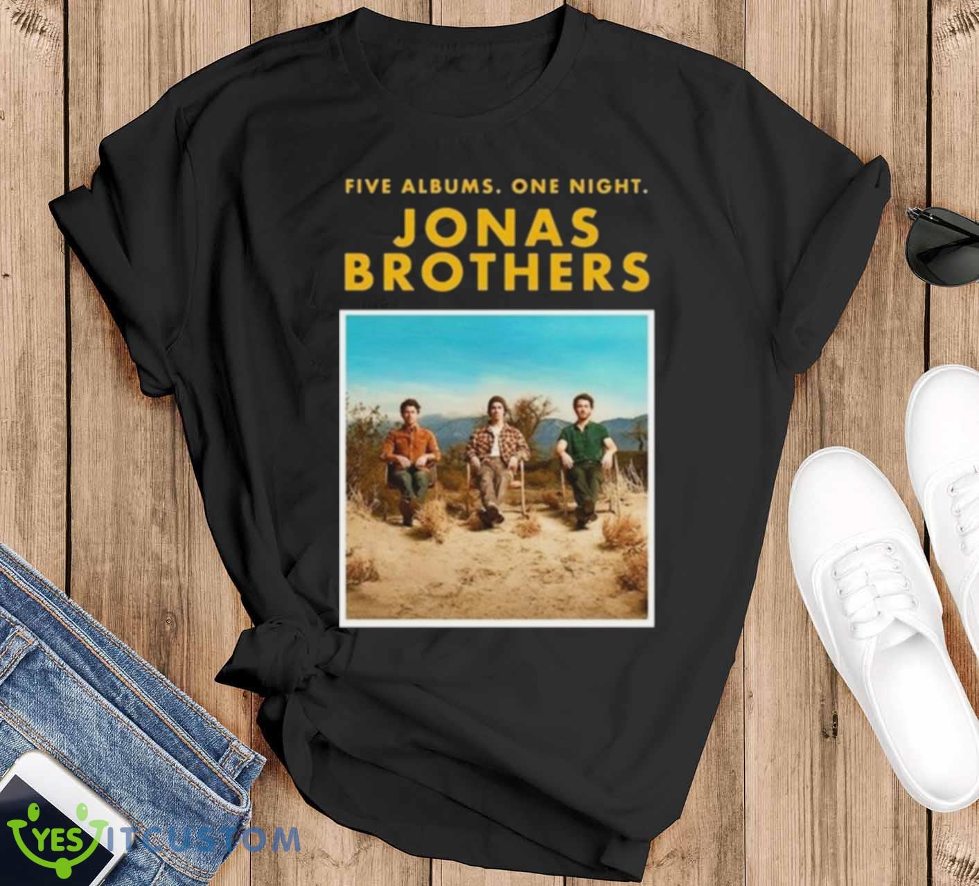 Jonas Brothers Five Albums One Night The Tour 2023 Shirt 12 Jonas Brothers Five Albums One Night The Tour 2023 Shirt - Black T-Shirt