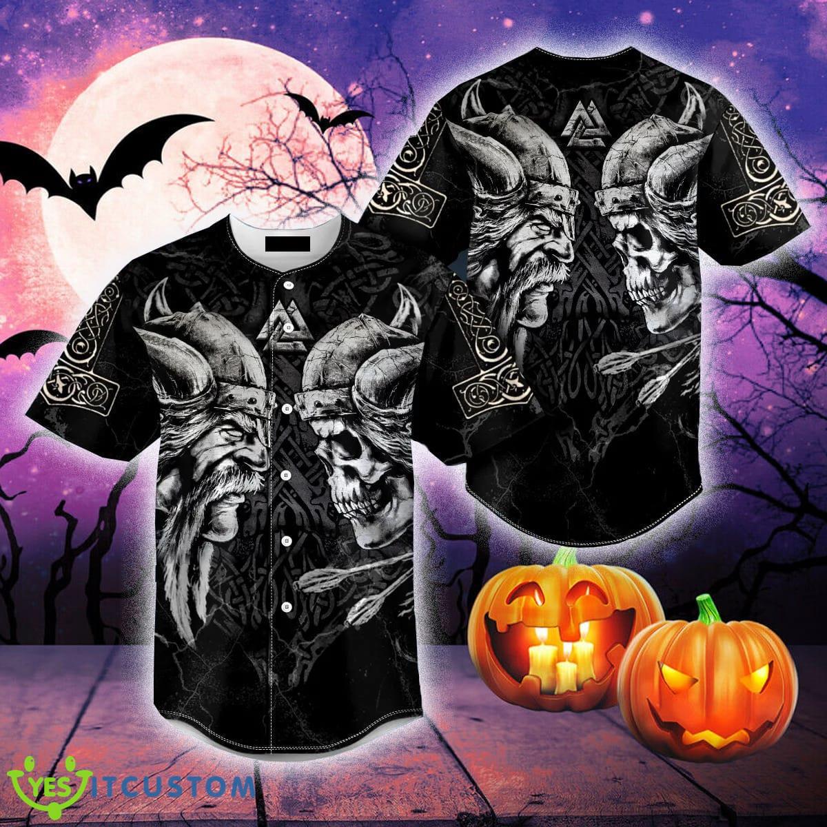 King Viking and Skull Tattoo Baseball Jersey For Men And Women Gift Halloween - King Viking and Skull Tattoo Baseball Jersey_1