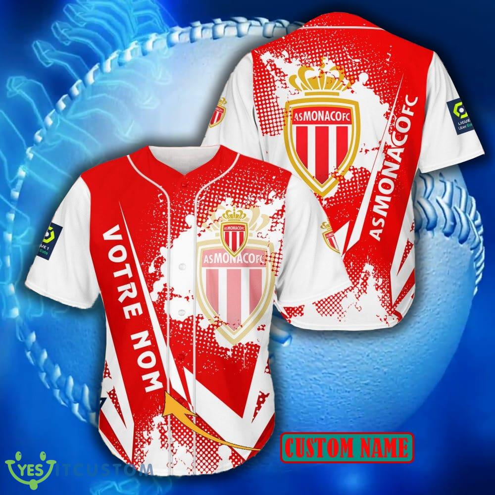 Ligue 1 2 Design AS Monaco Logo Red Baseball Jersey Shirt Custom Name 3 Ligue 1 2 Design AS Monaco Logo Red Baseball Jersey Shirt Custom Name Product Photo 1
