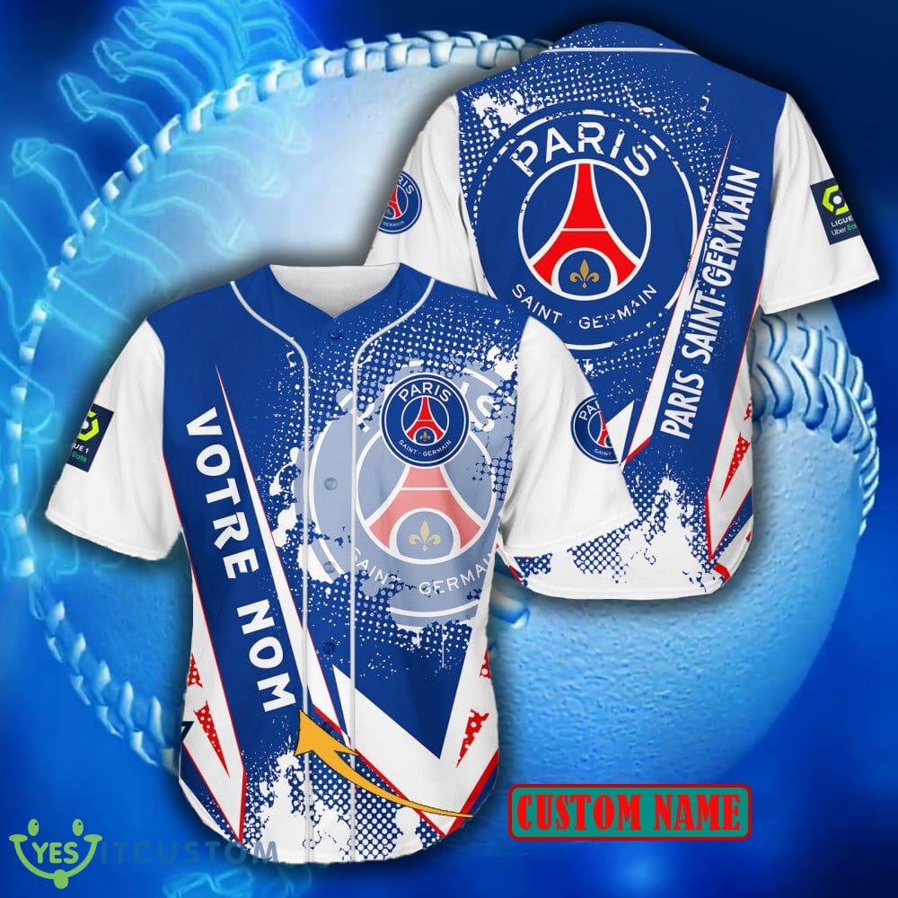 Ligue 1 2 Design PSG Logo Baseball Jersey Shirt Custom Name 3 Ligue 1 2 Design PSG Logo Baseball Jersey Shirt Custom Name Product Photo 1