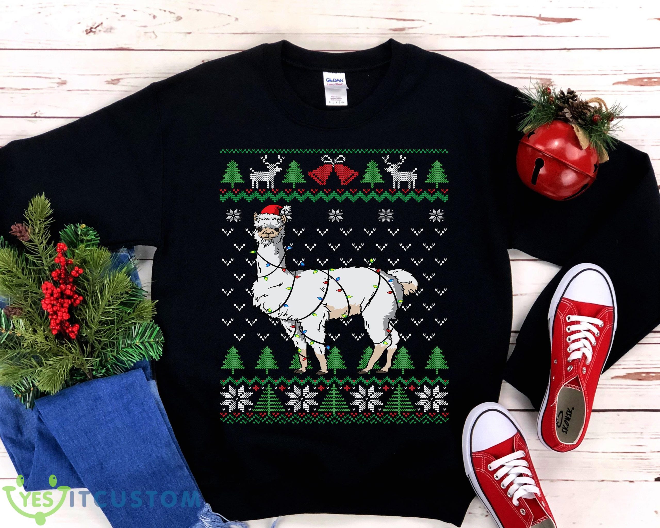 LLama Ugly Christmas Sweatshirt Men And Women Gift Christmas 6 LLama Ugly Christmas Sweatshirt Men And Women Gift Christmas - LLama Ugly Christmas Sweatshirt, Llama Santa Wrapped Christmas Lights, Funny Llama Pun Shirt, Llama Lover Gift, Unisex Crewneck Sweatshirt_1