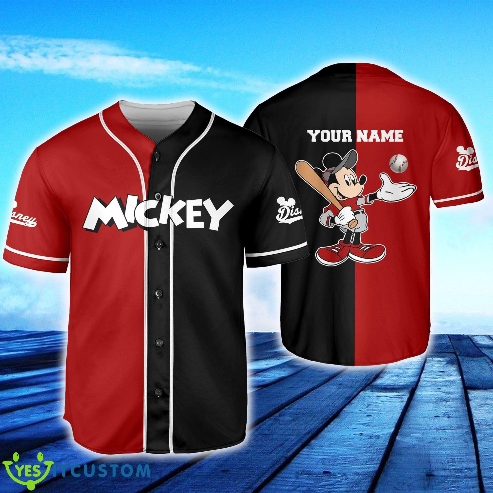 Mickey Baseball Red Black Horizontal Custom Name Baseball Jersey Gift For Men And Women - Mickey Baseball Red Black Horizontal Text Custom Name Baseball Jersey Disney Men And Women Gift For Fans
