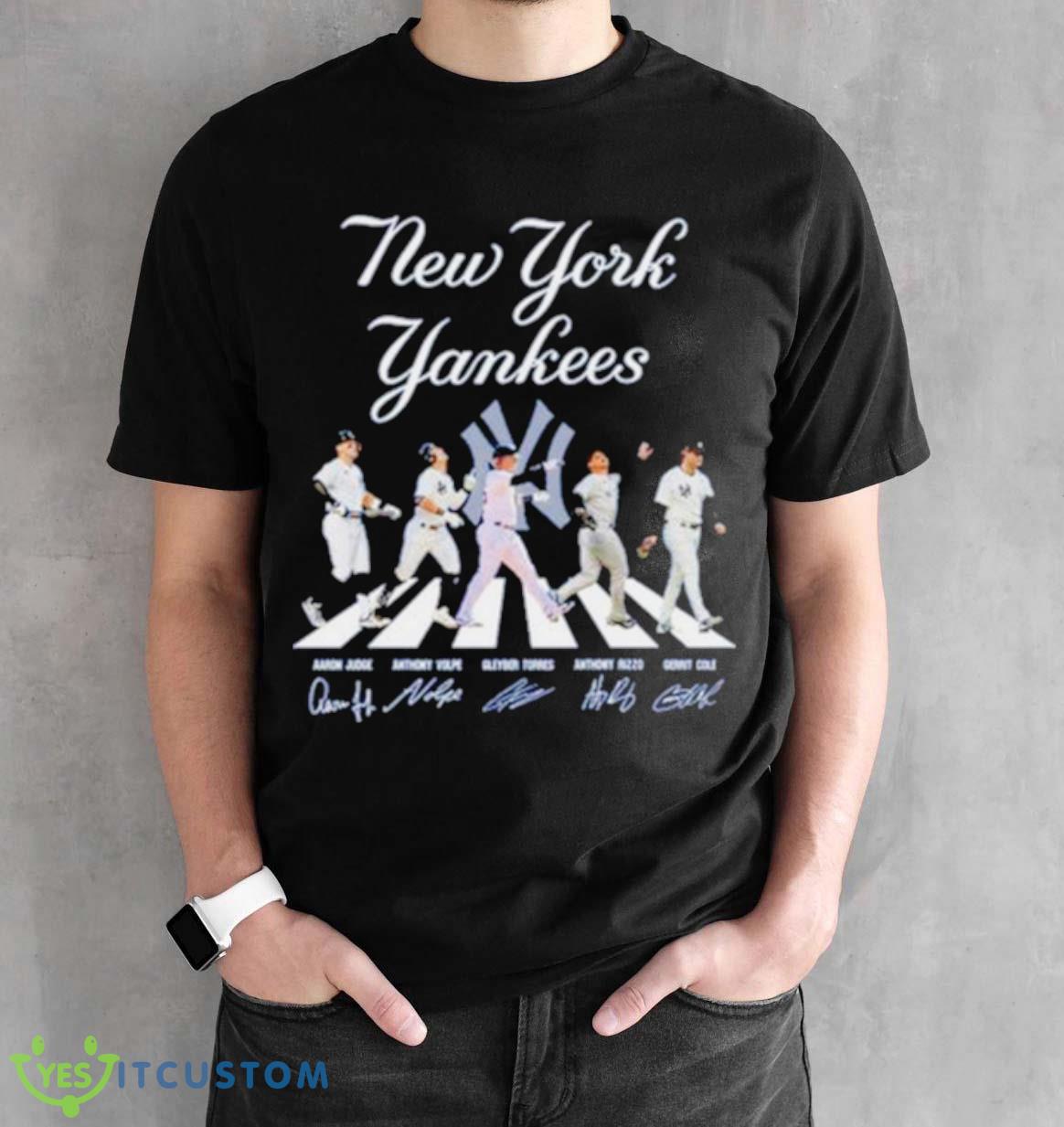 New York Yankees Aaron Judge Anthony Volpe Gleyber Torres Anthony and Gerrit Cole Abbey Road Shirt 13 New York Yankees Aaron Judge Anthony Volpe Gleyber Torres Anthony and Gerrit Cole Abbey Road Shirt - Black Unisex T-Shirt